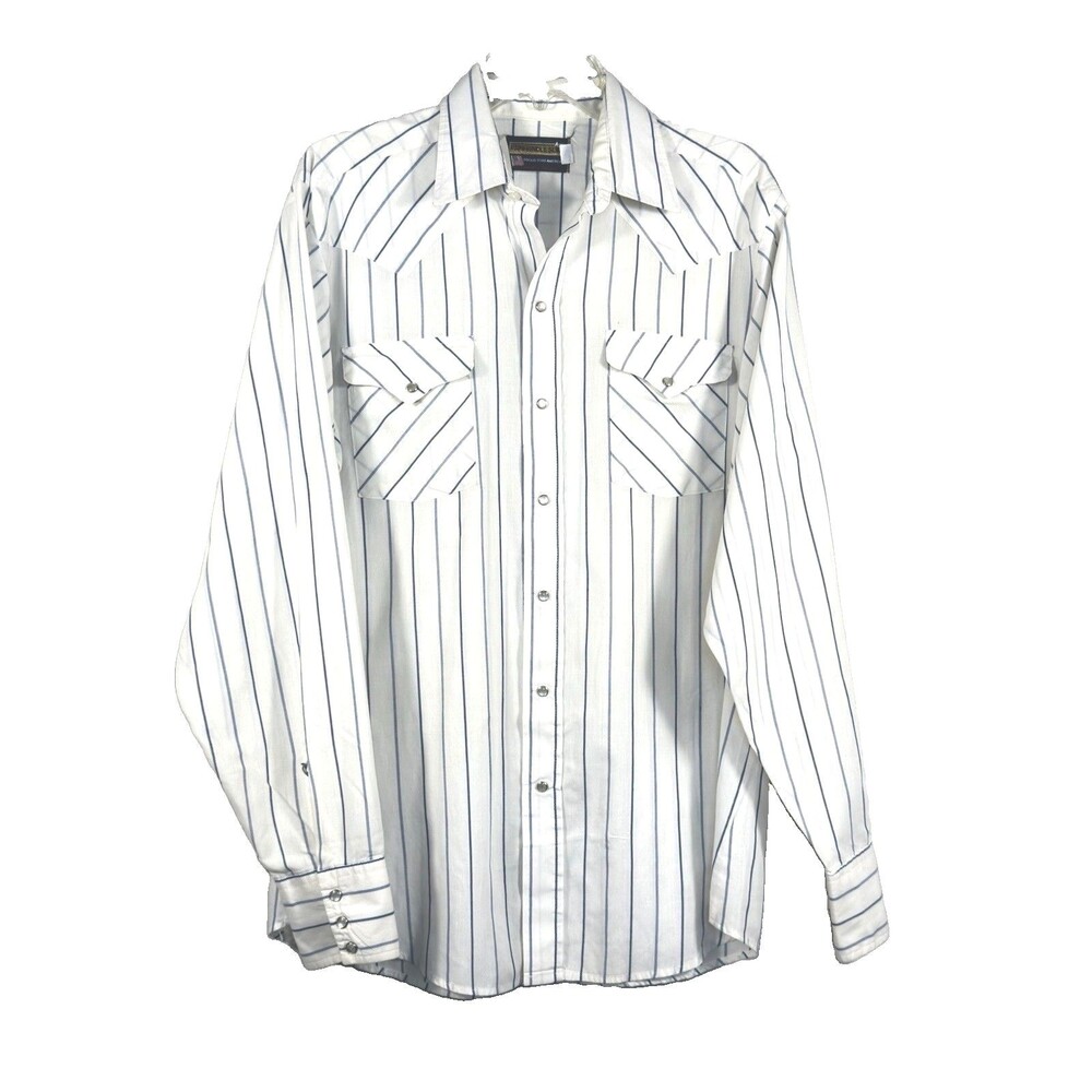 VINTAGE Panhandle Slim Shirt Mens 16 36 White  Western Pearl Snap Made USA 90s